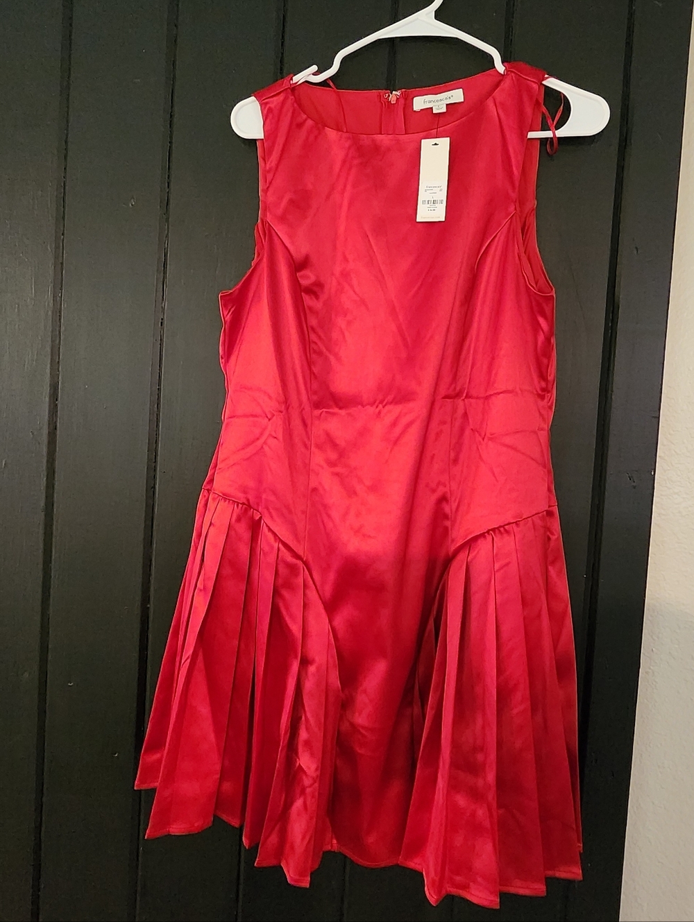 Red Satin Pleated Party Dress - Unknown Brand